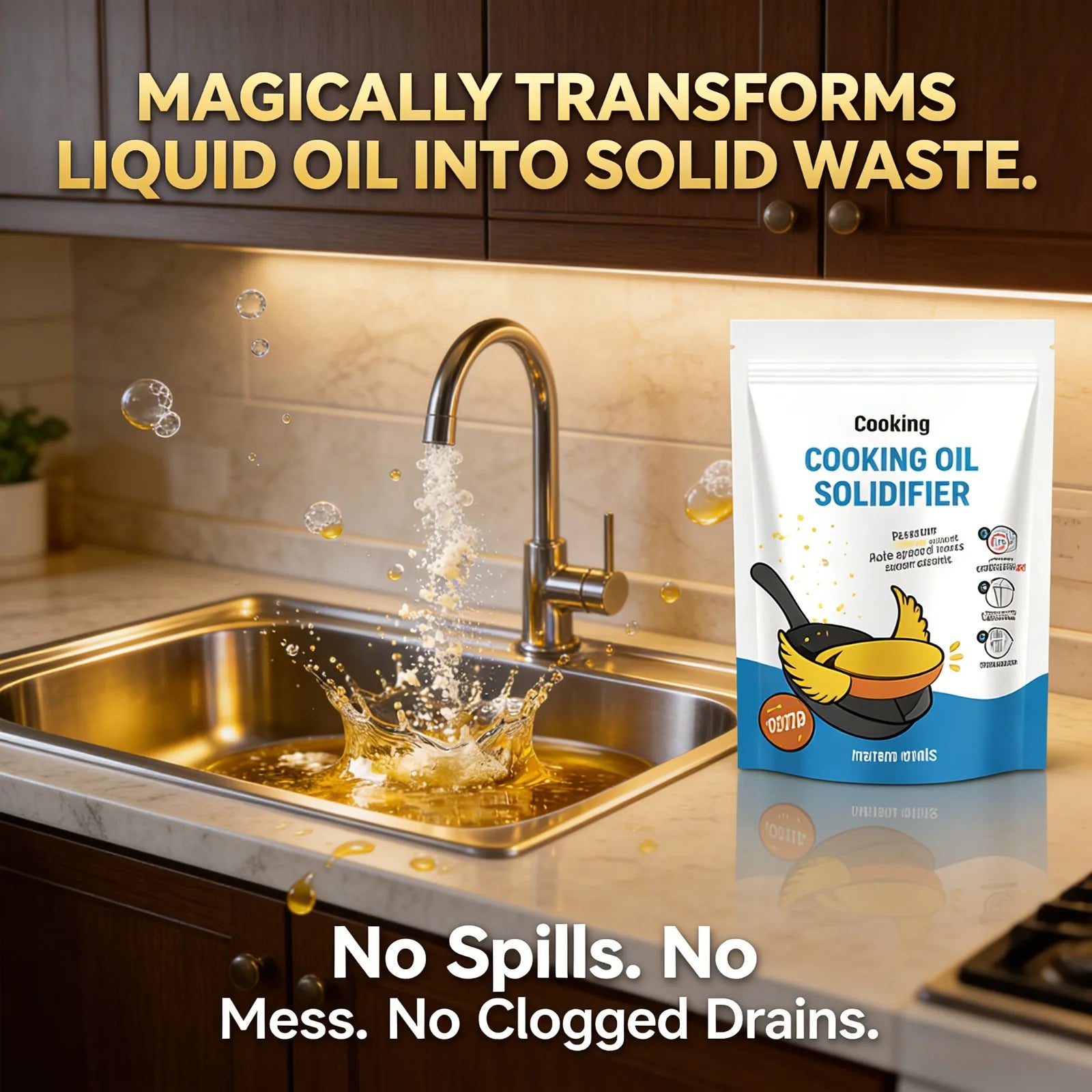 Cooking Oil Solidifier Powder Hot Grease Hardener for Used Fryer Oil Waste Vegetable Lard Eco Friendly Kitchen Cleaning Tool