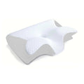 Ergonomic contour orthopedic pillow in white with quilted texture, designed for neck pain relief and support.