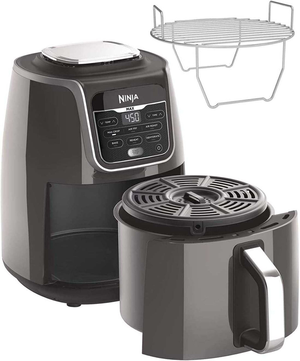 Non-Toxic Ninja Max XL Air Fryer with 5.5 quart capacity, Max Crisp technology, digital controls, and dishwasher-safe ceramic basket.