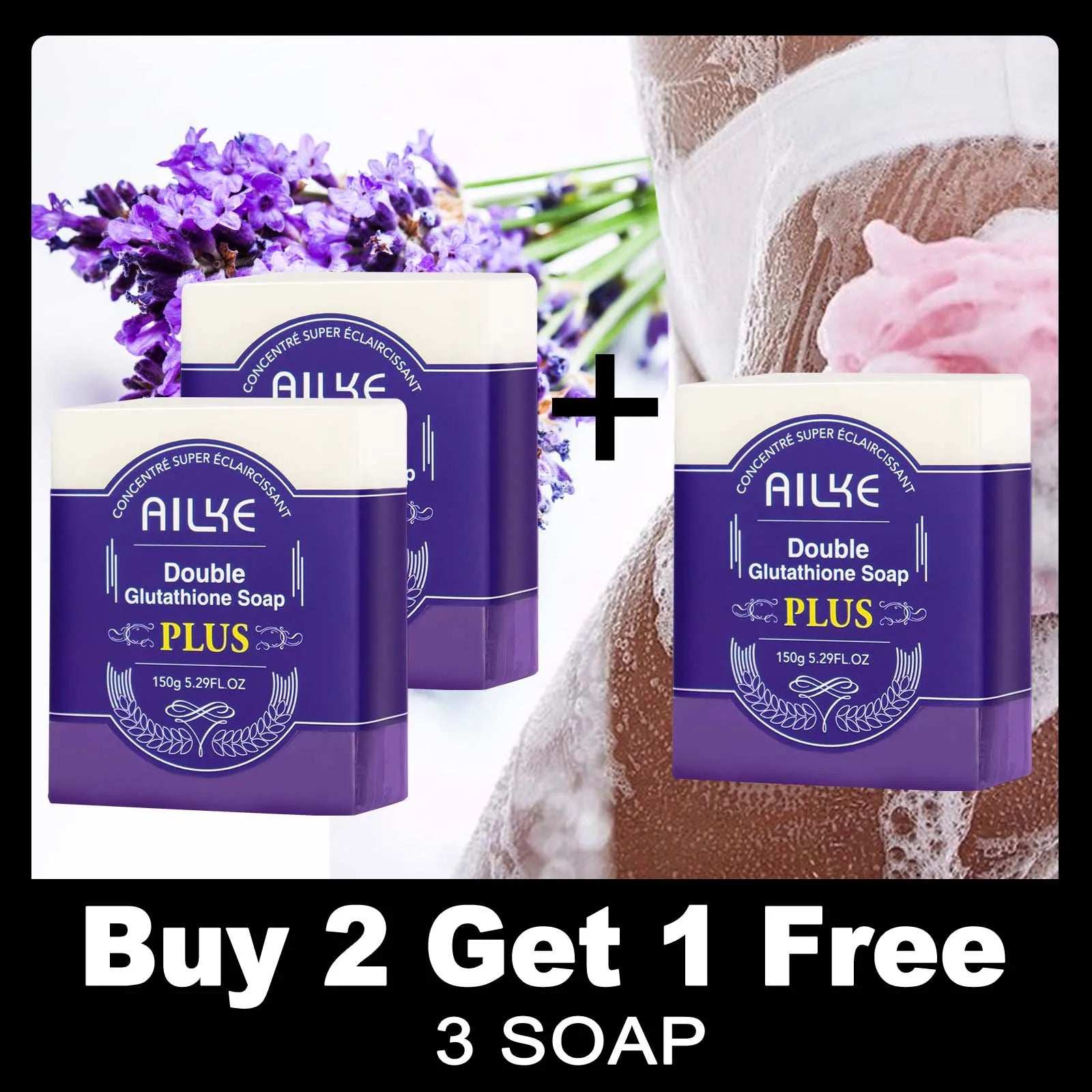 Double Glutathione plus Whitening Soap Bar, Reduce Dark Spots, Deep Clean Skin, Natural Lavender Scented for Face & Body