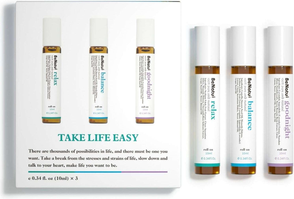 Essential oils set with natural aromatherapy roll-on blends for massage, skincare, and relaxation.