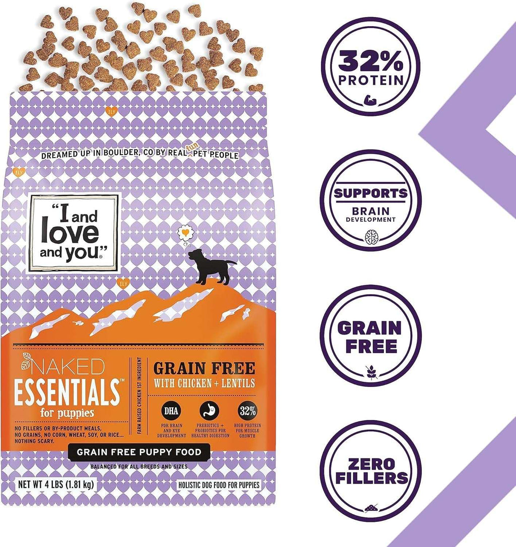 Naked Essentials Dry Dog Food for Puppies - Chicken + Lentils - High Protein, Real Meat, No Fillers, Prebiotics + Probiotics, 4Lb Bag