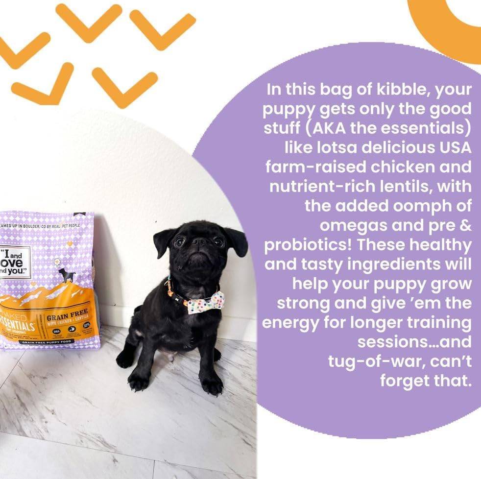 Naked Essentials Dry Dog Food for Puppies - Chicken + Lentils - High Protein, Real Meat, No Fillers, Prebiotics + Probiotics, 4Lb Bag