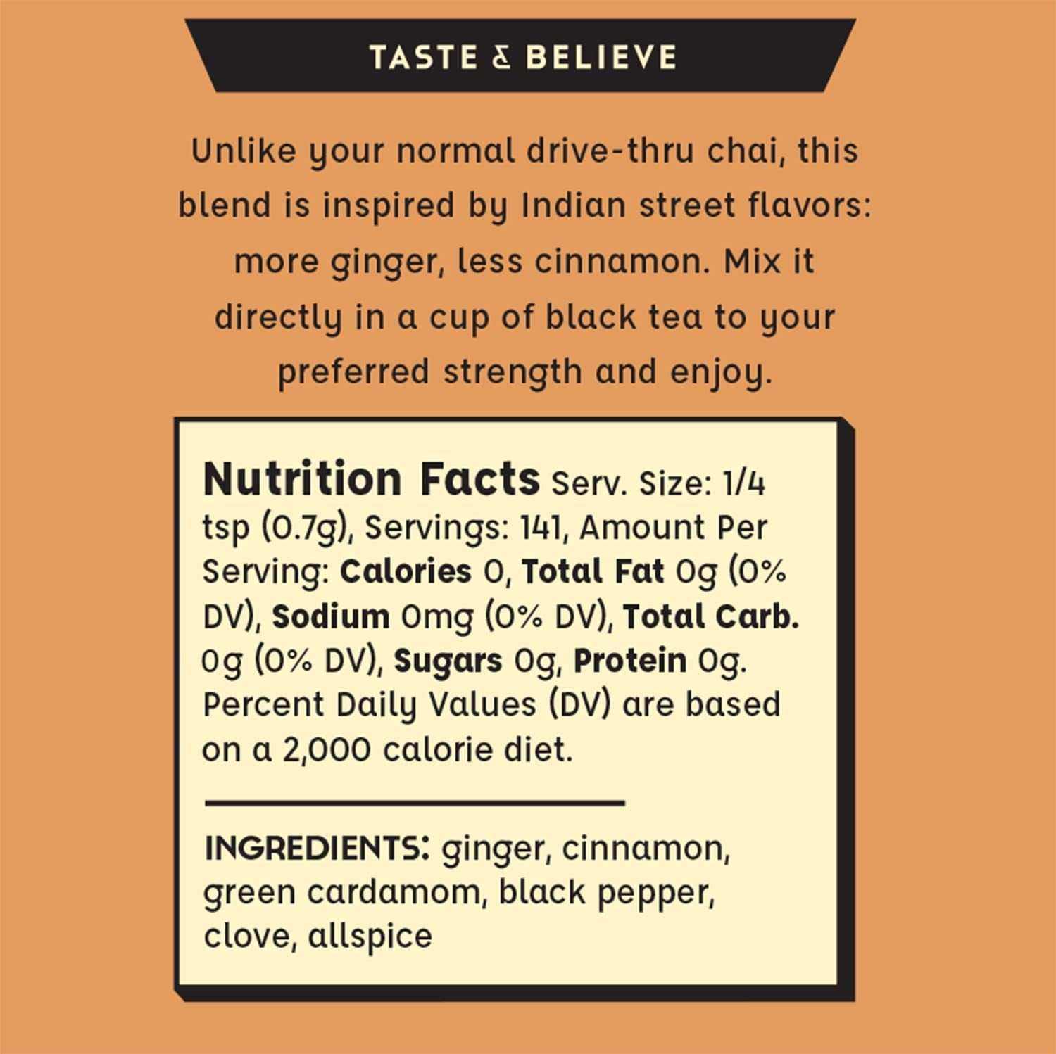 Masala Chai Spice 2.1 Oz | Tea, Latte, Coffee, | Unsweetened Powdered Spice