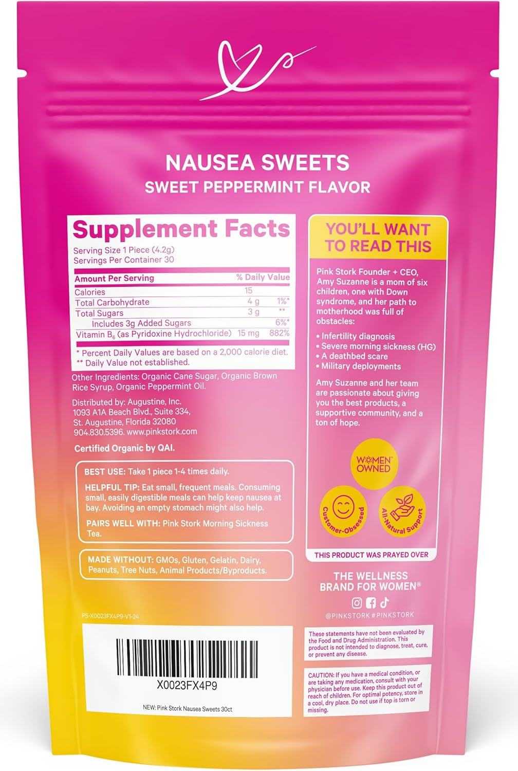 Organic Peppermint Sweets for Morning Sickness and Motion Sickness Support, Added Vitamin B6, 1St Trimester Pregnancy Must Haves - 30 Wrapped Peppermint Candies