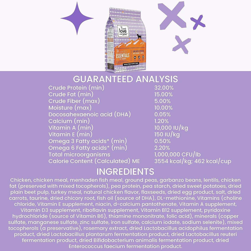 Naked Essentials Dry Dog Food for Puppies - Chicken + Lentils - High Protein, Real Meat, No Fillers, Prebiotics + Probiotics, 4Lb Bag