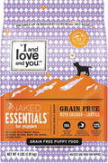 Grain-free dry dog food for puppies with chicken, lentils, high protein, DHA, prebiotics, and probiotics in a 4lb bag