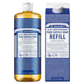 Dr. Bronner's Pure-Castile Liquid Soap 18-in-1 Hemp Peppermint 32oz bottle and refill carton made with regenerative organic certified oils and fair trade ingredients