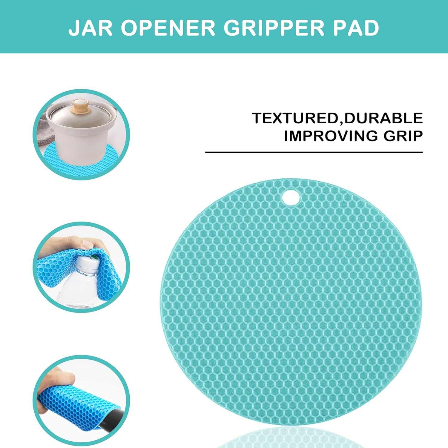Arthritis Friendly Jar Opener 3 Piece Set- 5 in 1 Multi Function Bottle & Lid Opener with Non Slip Rubber Jar Opener Gripper Pad