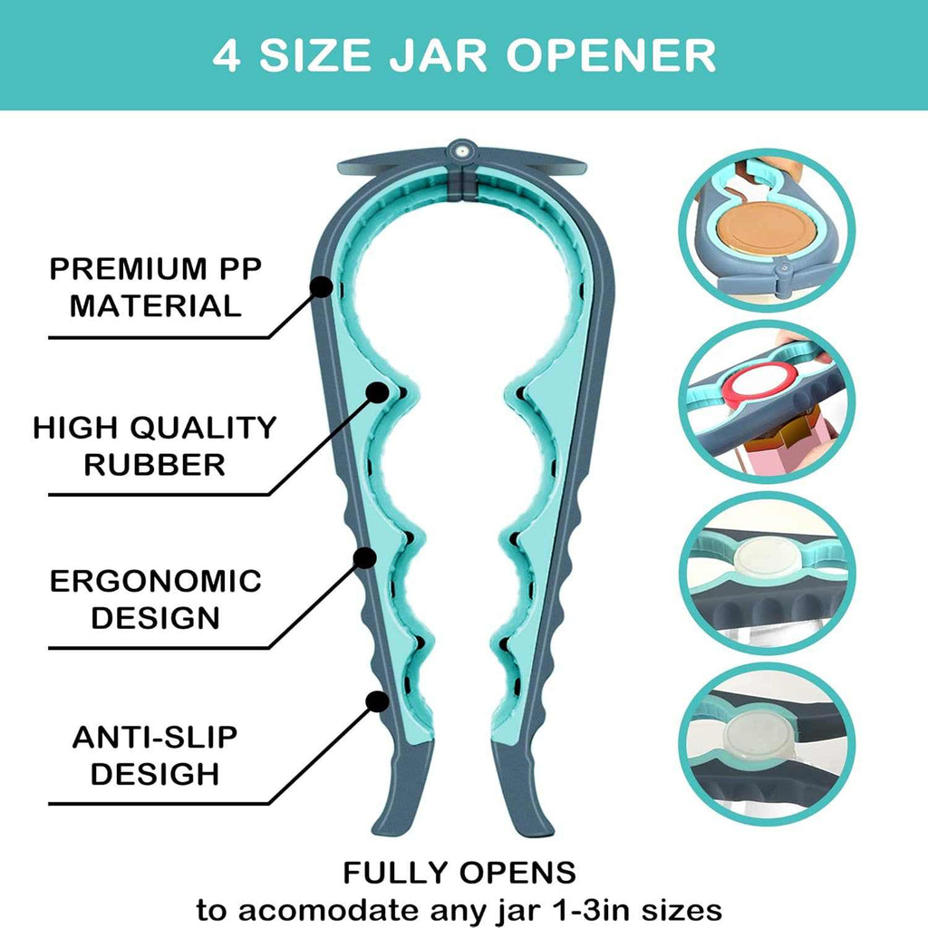 Arthritis Friendly Jar Opener 3 Piece Set- 5 in 1 Multi Function Bottle & Lid Opener with Non Slip Rubber Jar Opener Gripper Pad