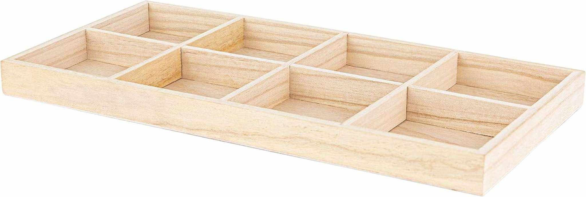 Wooden Tray with 8 Sections – 2 Pack Rectangular Tray Chip and Dip Platter – Divided Serving Tray for Appetizers & Snacks – Veggie Platter - Food Trays for Party Montessori Wooden Trays - 7”X14”X1.25”