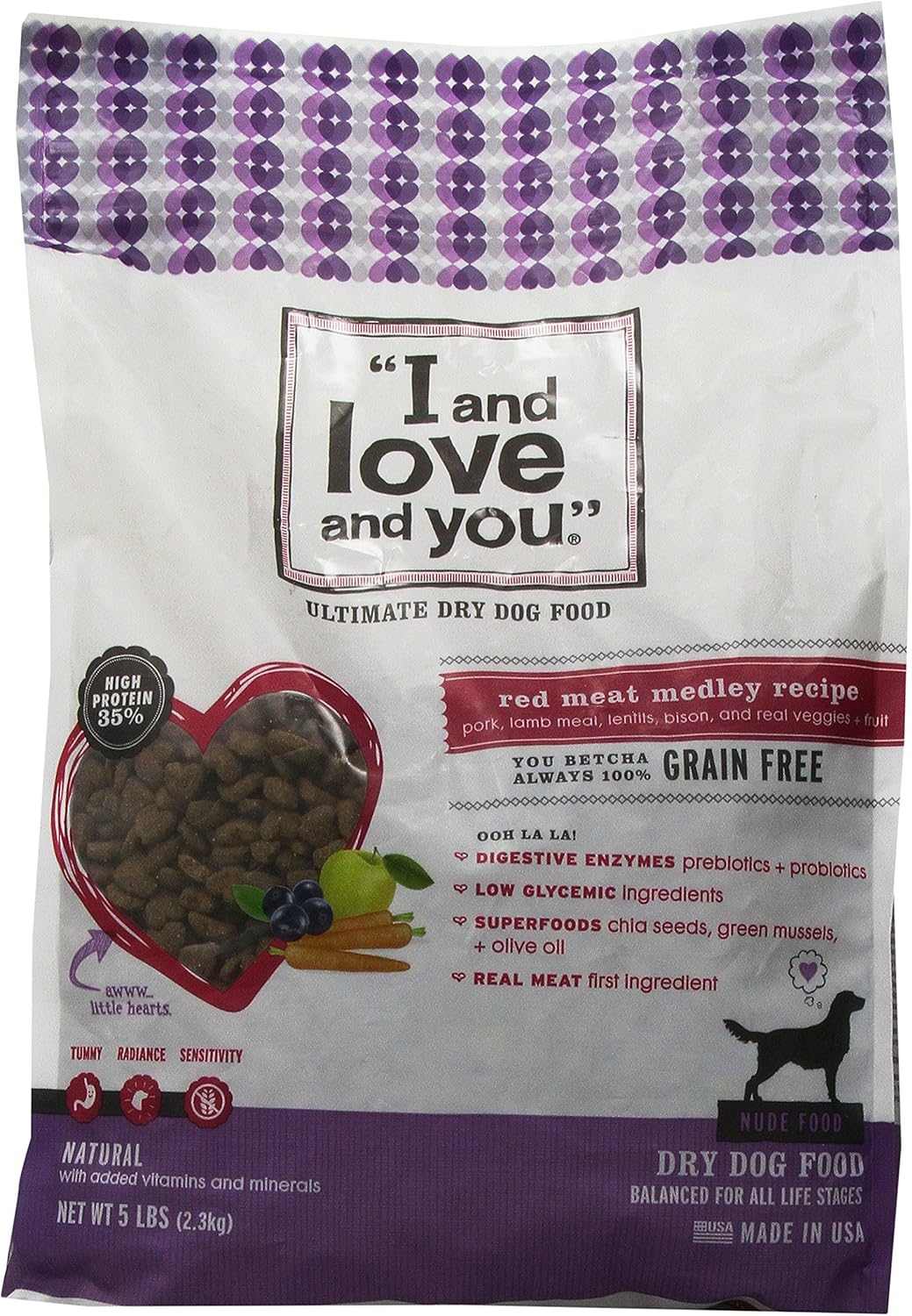 Nude Super Food Dry Dog Food - Salmon + Whitefish - Prebiotic + Probiotic, Grain Free, Real Meat, No Fillers, 5Lb Bag
