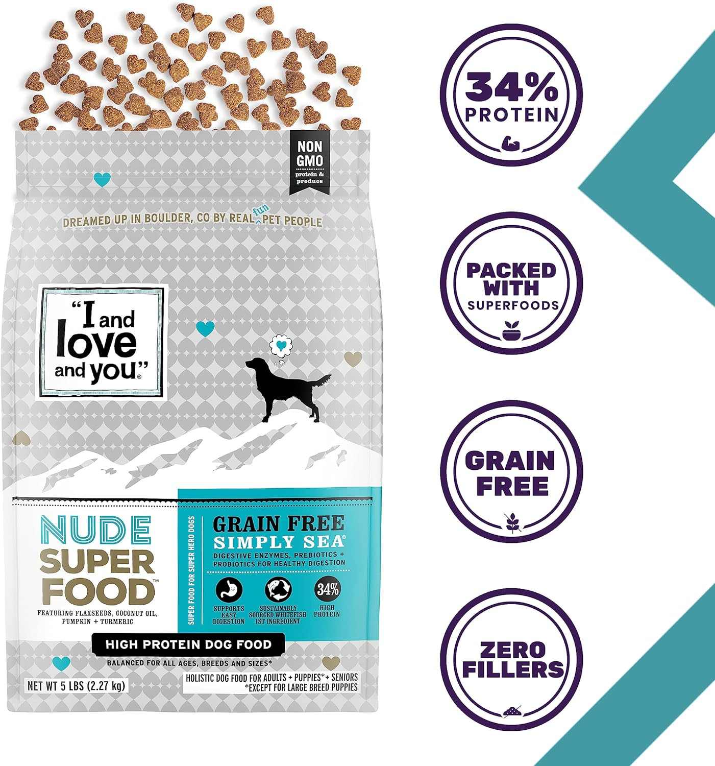 Nude Super Food Dry Dog Food Salmon and Whitefish Grain-Free High Protein 5lb Bag