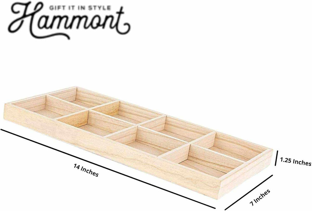 Wooden Tray with 8 Sections – 2 Pack Rectangular Tray Chip and Dip Platter – Divided Serving Tray for Appetizers & Snacks – Veggie Platter - Food Trays for Party Montessori Wooden Trays - 7”X14”X1.25”