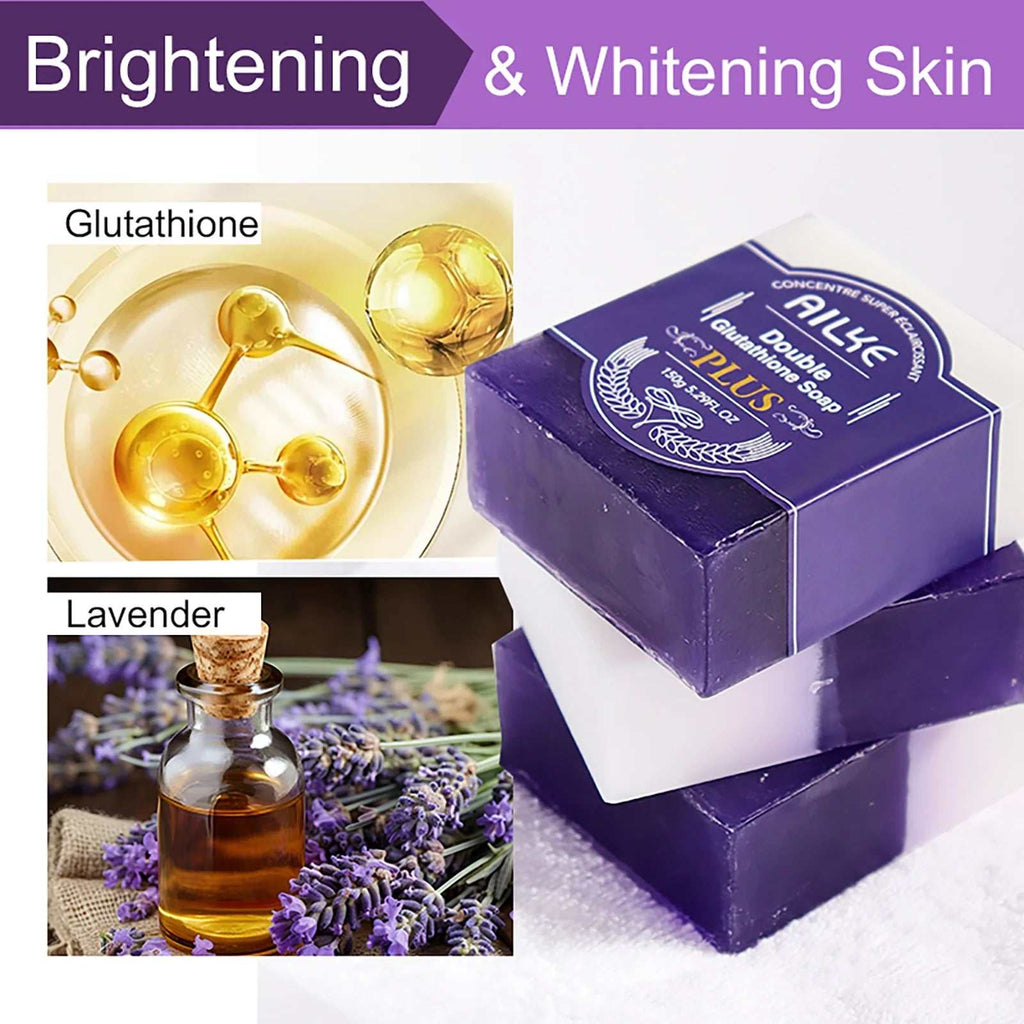 Double Glutathione plus Whitening Soap Bar, Reduce Dark Spots, Deep Clean Skin, Natural Lavender Scented for Face & Body