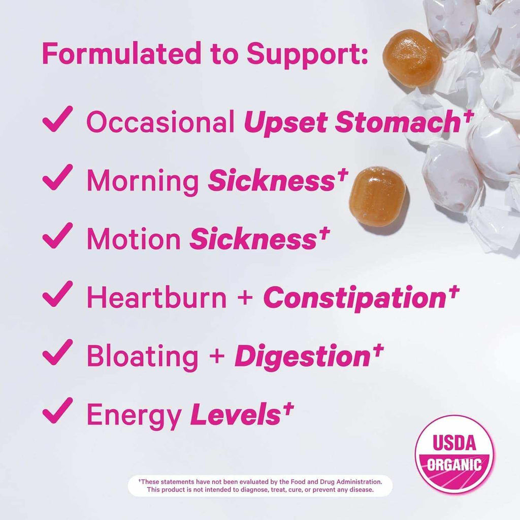 Organic Peppermint Sweets for Morning Sickness and Motion Sickness Support, Added Vitamin B6, 1St Trimester Pregnancy Must Haves - 30 Wrapped Peppermint Candies
