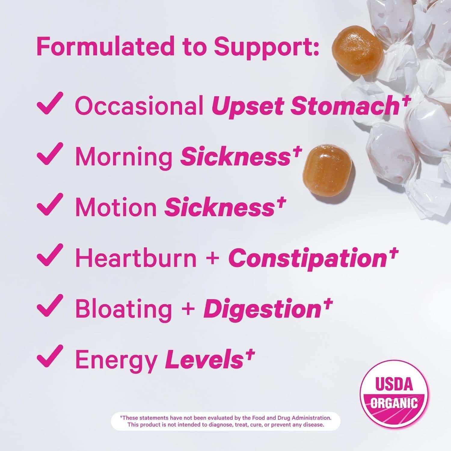 Organic Peppermint Sweets for Morning Sickness and Motion Sickness Support, Added Vitamin B6, 1St Trimester Pregnancy Must Haves - 30 Wrapped Peppermint Candies