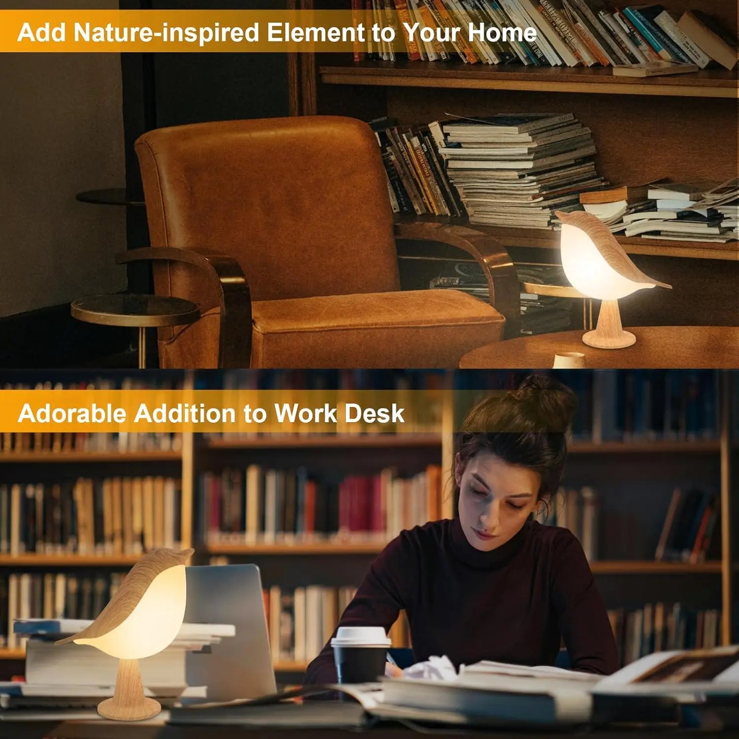 1Pc LED Touch-Control Bird Lamp - Art Deco, 3-Levels Dimmable, Usb-Cordless with Rechargeable Battery, Versatile for All Rooms