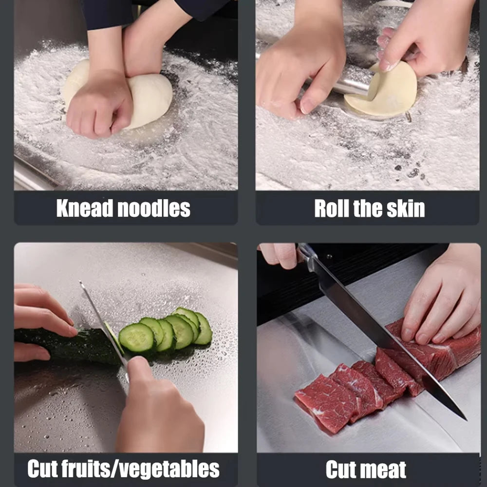L-Shaped Chopping Board Stainless Steel Large Size Doublesided Chopping Board Kitchen Tool Home Fruit Cutting and Kneading Panel