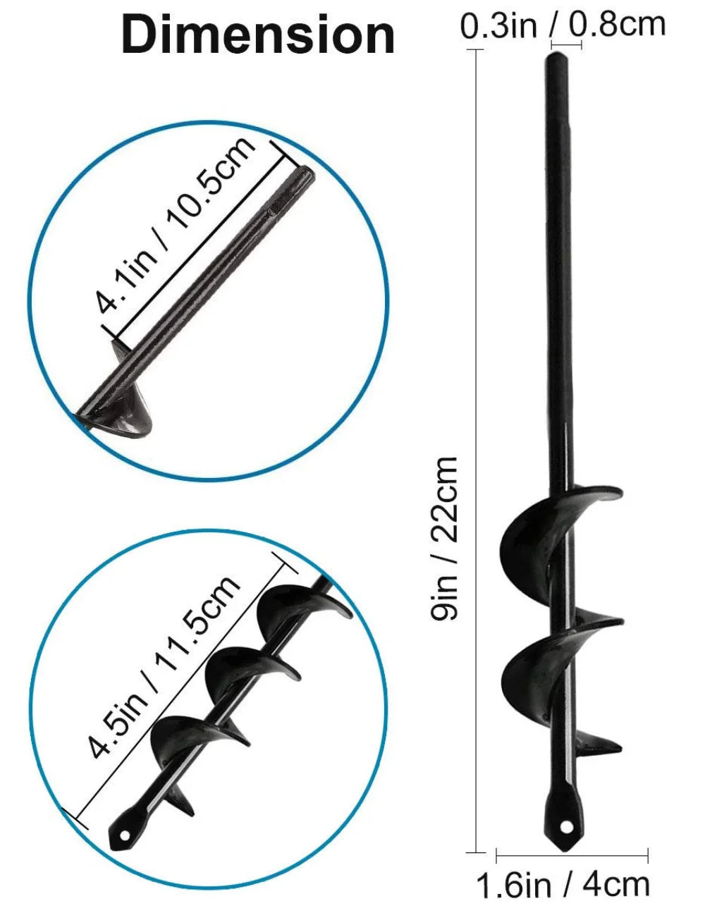 Garden Auger Spiral Drill Bit with 3/8" Hex Drive Drill Planting Hole Digger Tool Loose Soil Drill Bit Accessories