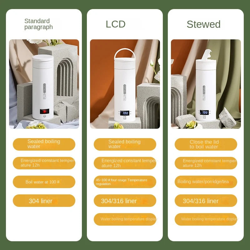 500ML Travel Electric T Kettle Fast Boiling Water Portable Baby Milk Warmer Kettle 304 Stainless Steel Thermo Kettles