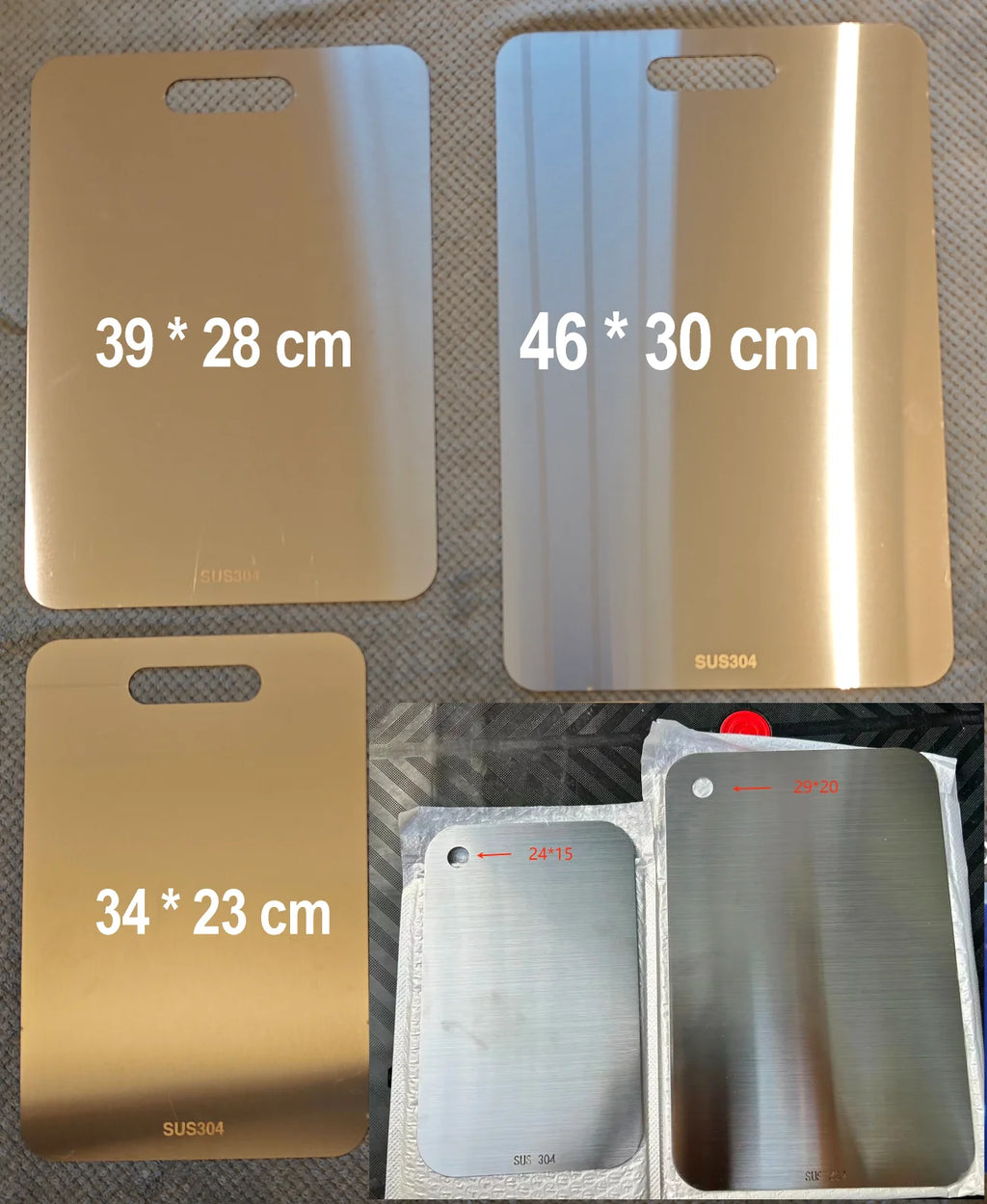 5 Size 304 Stainless Steel Thickened Cutting Board Antibacterial Mildew-Proof Kneading Dough Board Kitchen Fruit Vegetable