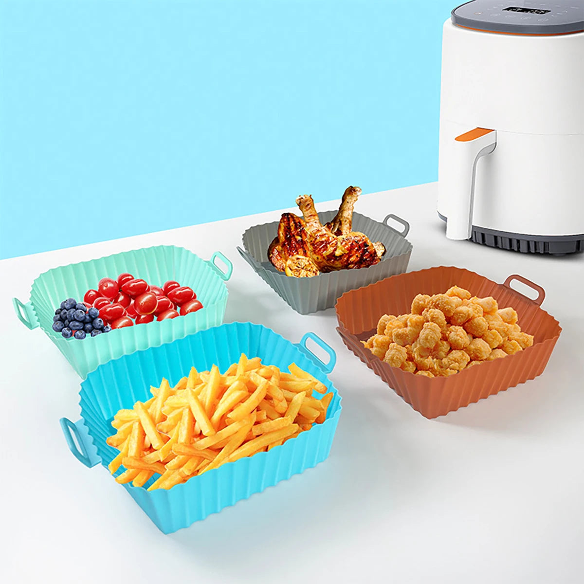 Air Fryer Silicone Liners Pot,Airfryer Basket Cooking Gadgets ,Reusable Baking Tray Non-Stick Pizza Pan Oven Kitchen Accessories