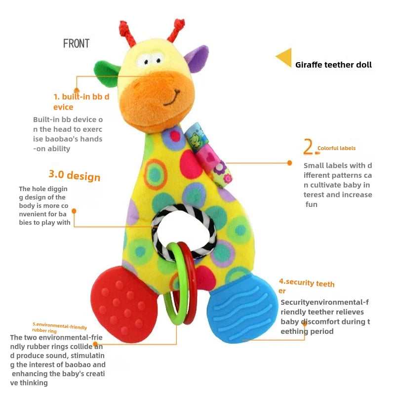 Rattles Animal Giraffe Baby Soft Stuffed Doll Teether Doll Cute Kids Infant Baby Teething Toys for Newborn Sensory Plush Toys
