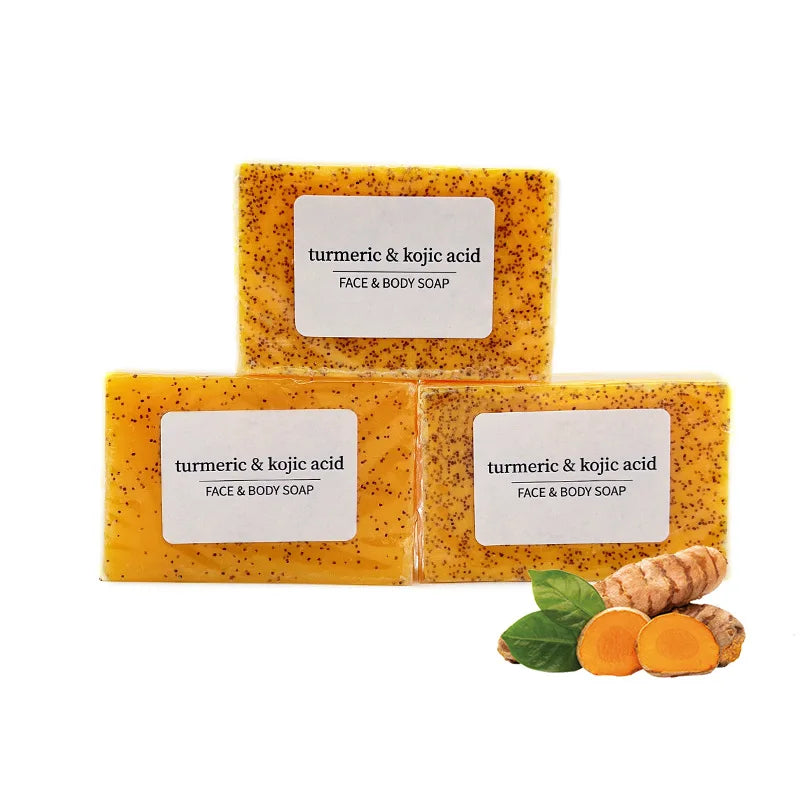 1Pcs Turmeric Natural Bar Soap for Men, Lemon Kojic Acid Soap, Shower and Facial Soap -No Harsh Chemicals 100G