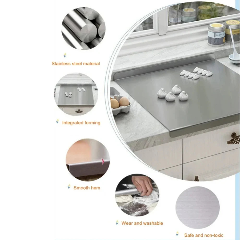 L-Shaped Chopping Board Stainless Steel Large Size Doublesided Chopping Board Kitchen Tool Home Fruit Cutting and Kneading Panel