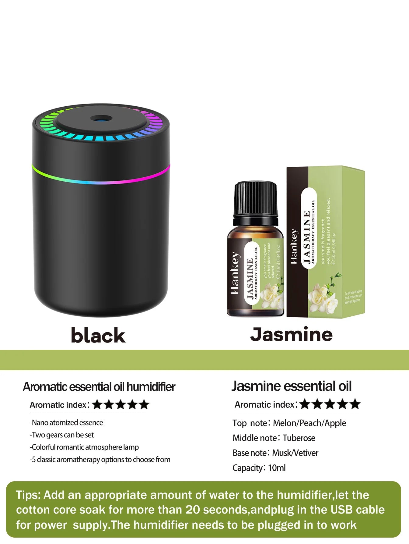 180Ml Aromatherapy Diffuser Humidifier Aromatherapy Essential Oil Air Purifier Sleeping Car Carrying Home LED 7 Color Light