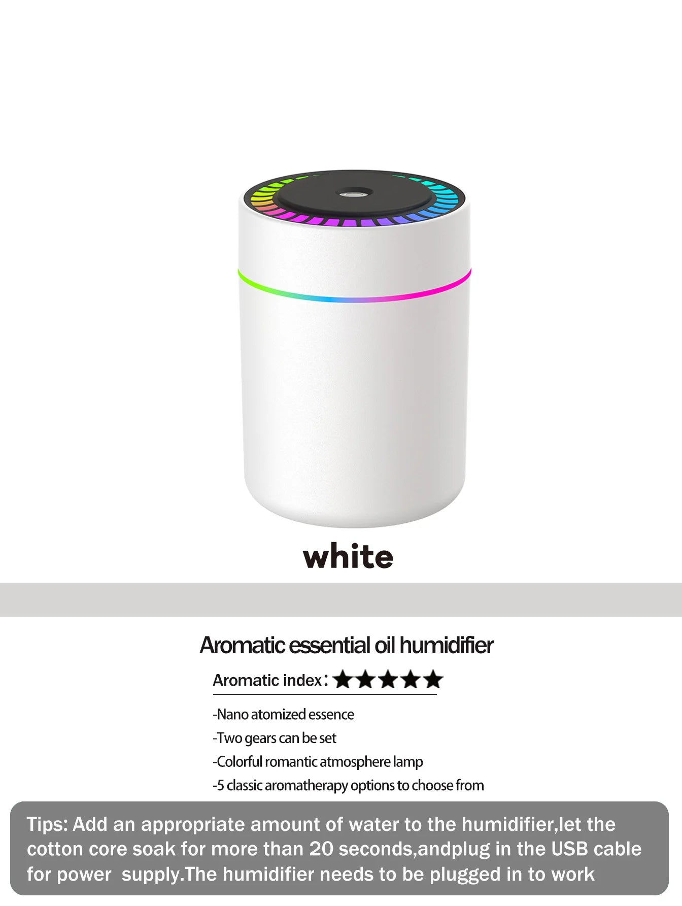 180Ml Aromatherapy Diffuser Humidifier Aromatherapy Essential Oil Air Purifier Sleeping Car Carrying Home LED 7 Color Light