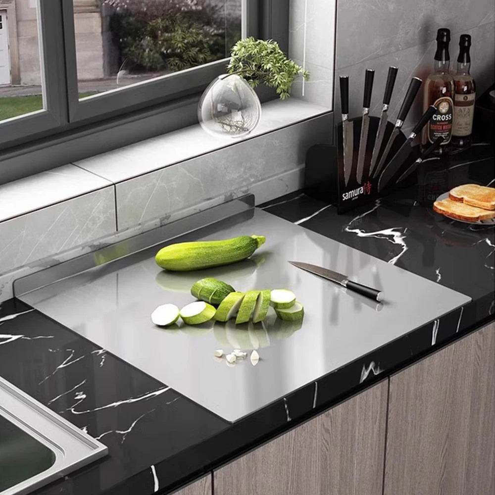 L-Shaped Chopping Board Stainless Steel Large Size Doublesided Chopping Board Kitchen Tool Home Fruit Cutting and Kneading Panel
