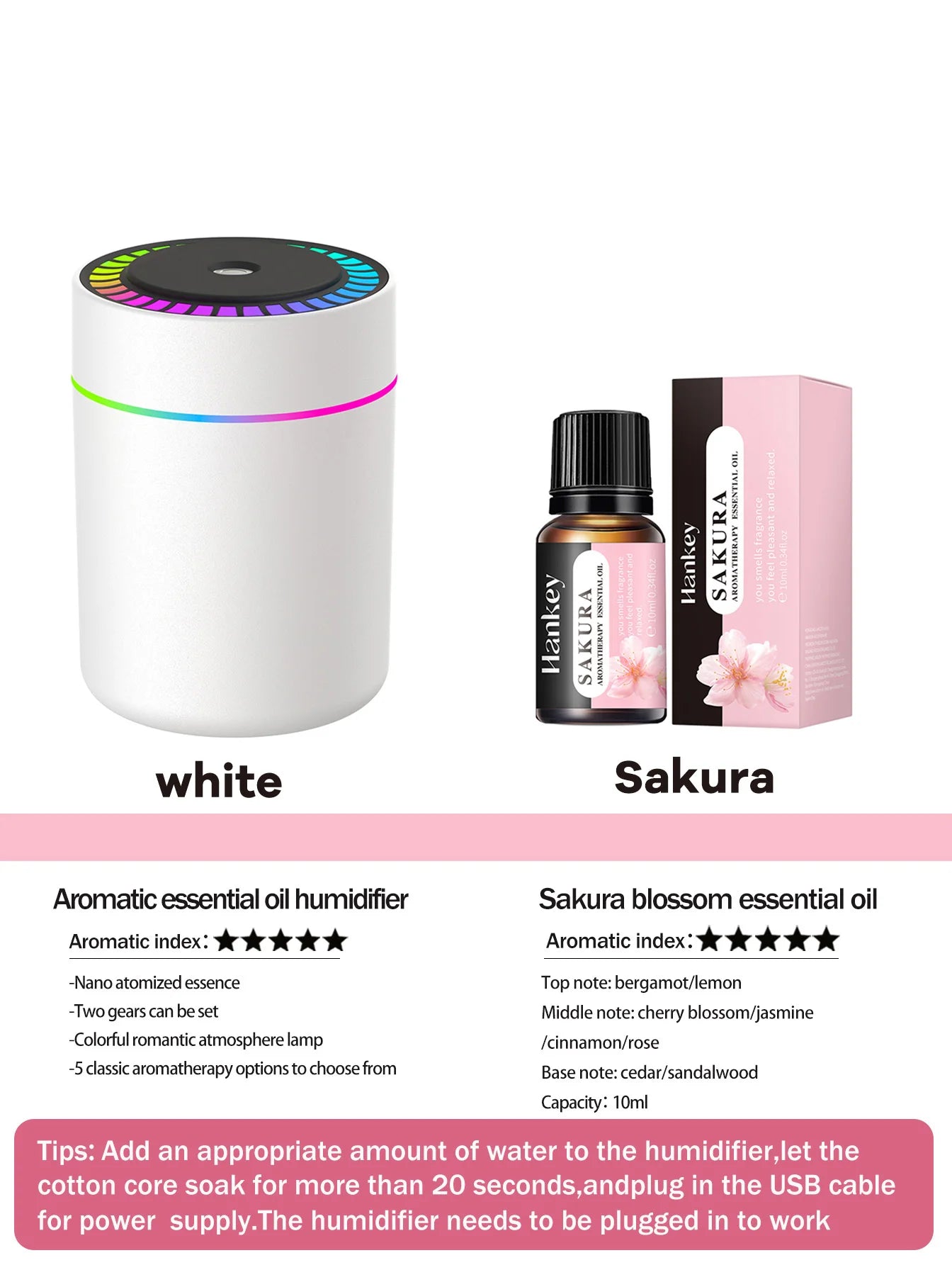 180Ml Aromatherapy Diffuser Humidifier Aromatherapy Essential Oil Air Purifier Sleeping Car Carrying Home LED 7 Color Light
