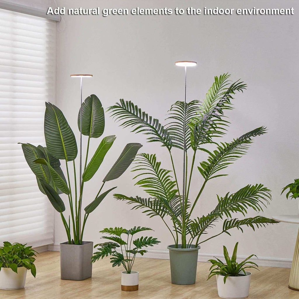 Indoor LED plant grow lights with adjustable height and full spectrum LEDs promoting healthy plant growth
