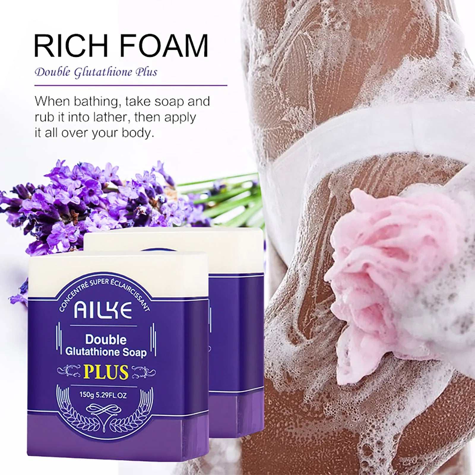 Double Glutathione plus Whitening Soap Bar, Reduce Dark Spots, Deep Clean Skin, Natural Lavender Scented for Face & Body
