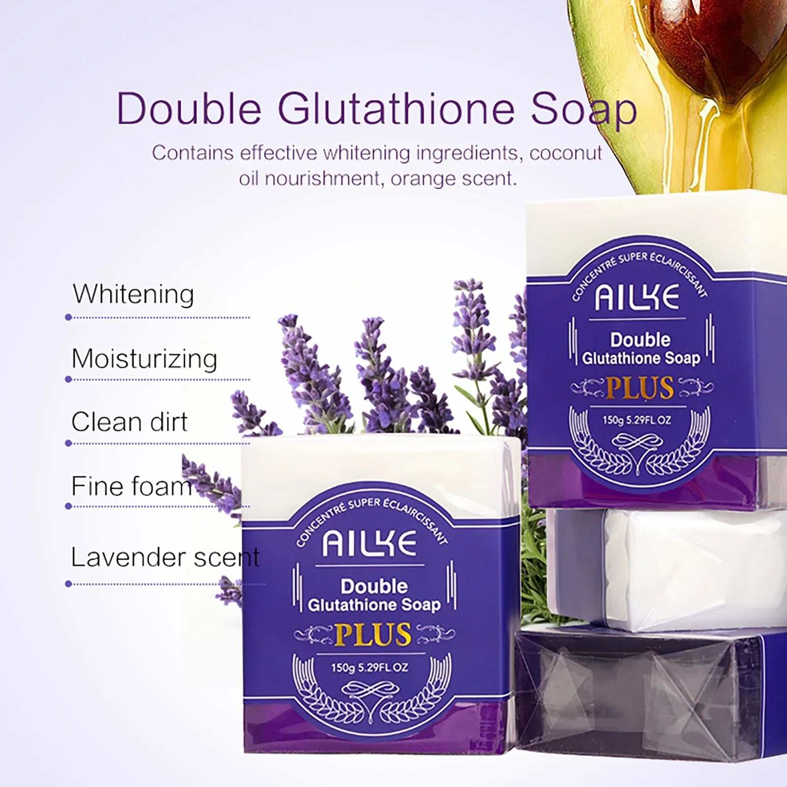 Double Glutathione plus Whitening Soap Bar, Reduce Dark Spots, Deep Clean Skin, Natural Lavender Scented for Face & Body