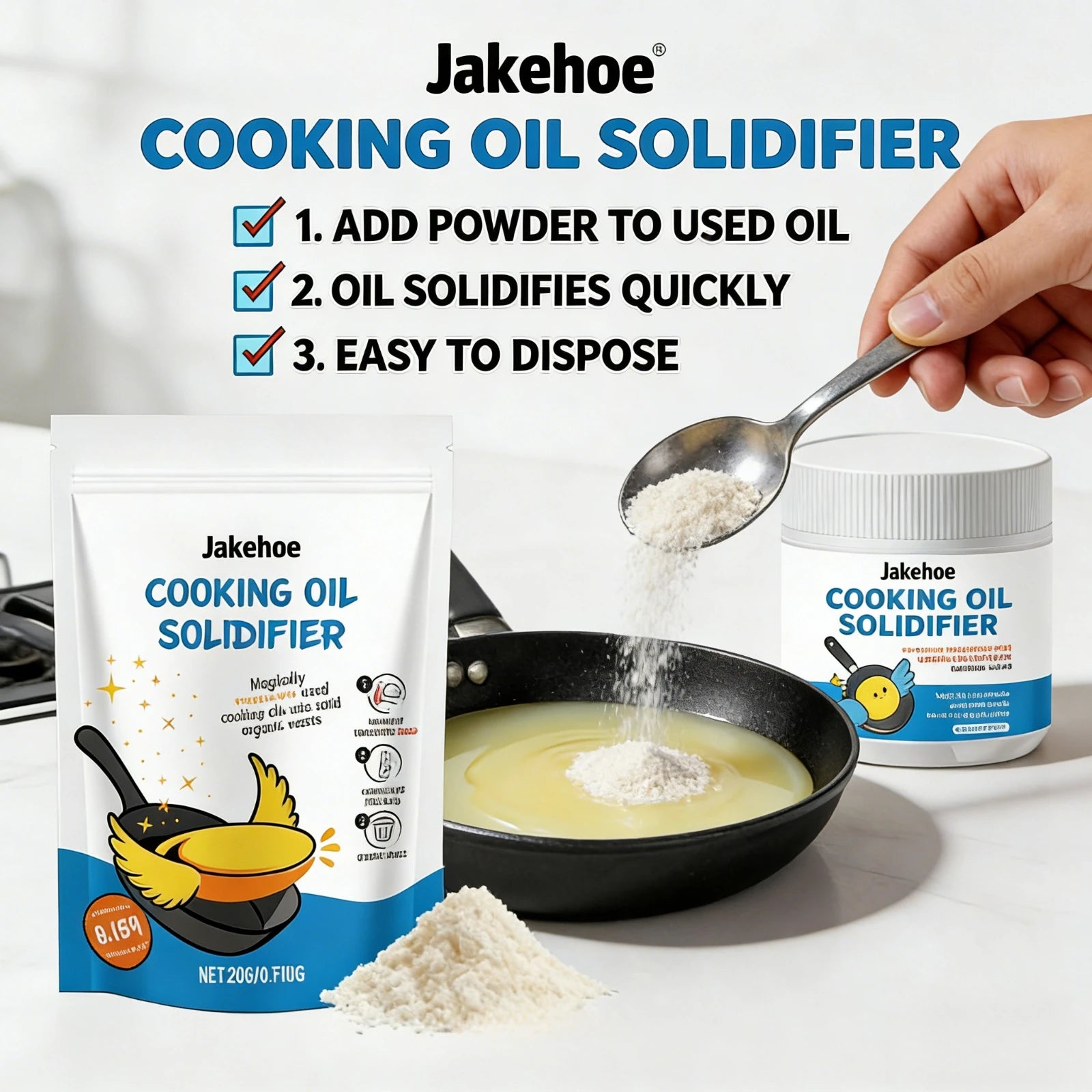 Cooking Oil Solidifier Powder Hot Grease Hardener for Used Fryer Oil Waste Vegetable Lard Eco Friendly Kitchen Cleaning Tool