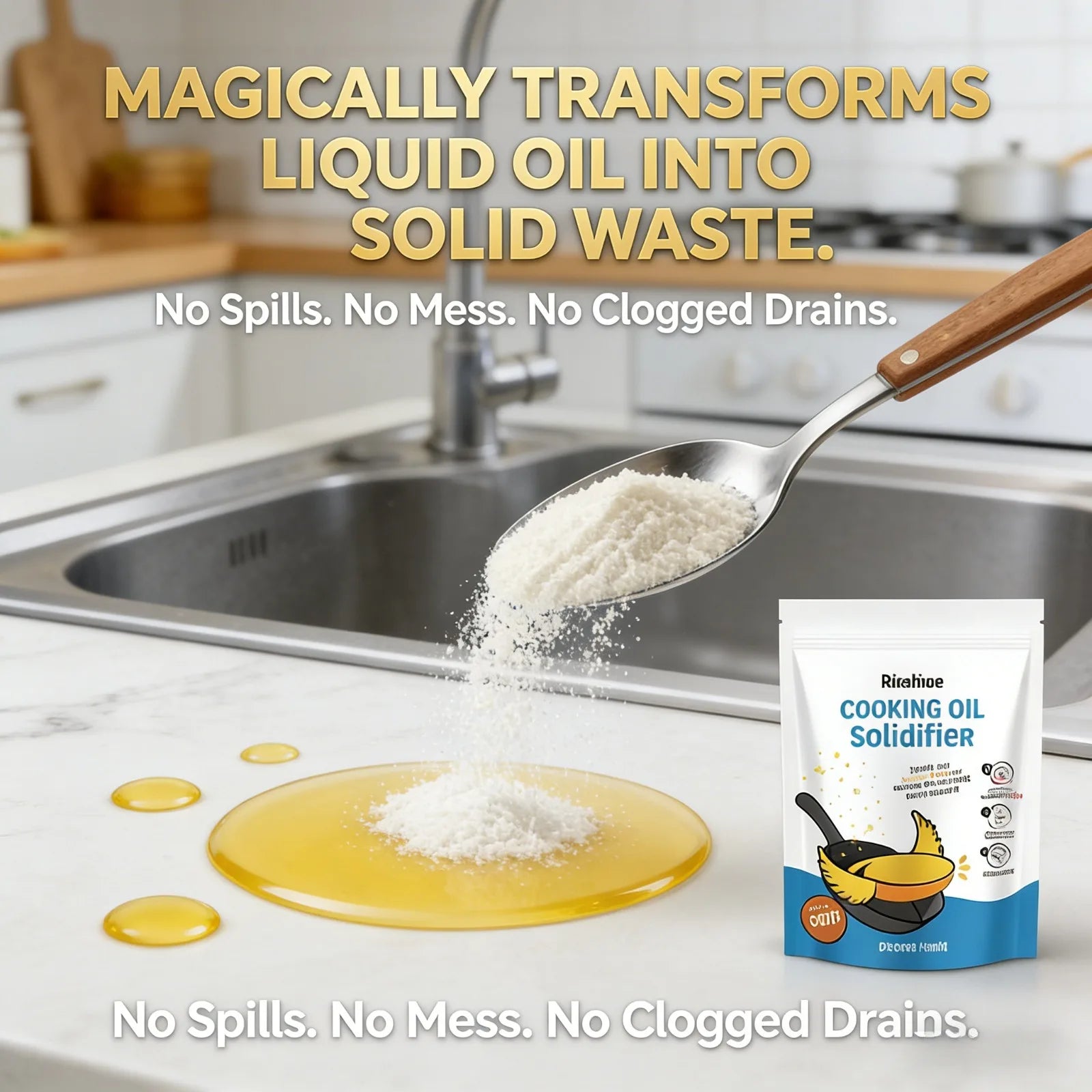 Cooking Oil Solidifier Powder Hot Grease Hardener for Used Fryer Oil Waste Vegetable Lard Eco Friendly Kitchen Cleaning Tool