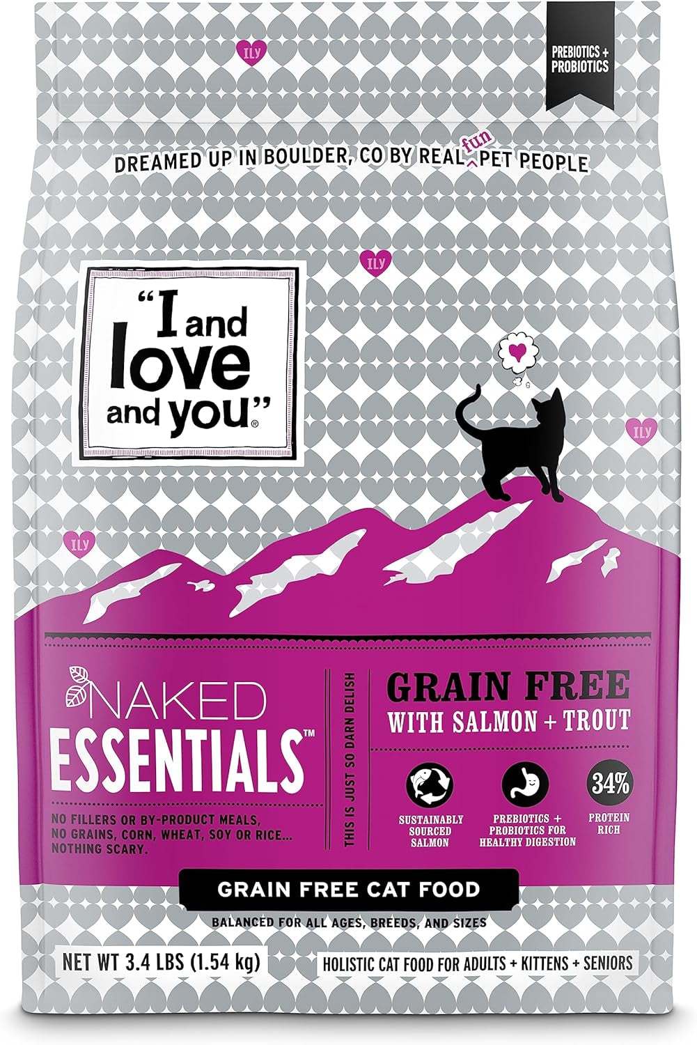 Naked Essentials Dry Cat Food - Salmon + Trout - Grain Free, Real Meat, No Fillers, Prebiotics + Probiotics